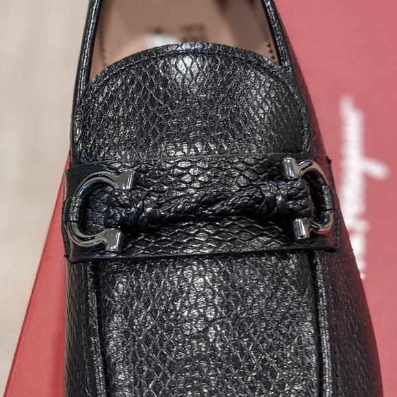 Salvatore Ferragamo "Pago" Snake Embossed Leather Loafers Black - Picture 3 of 8